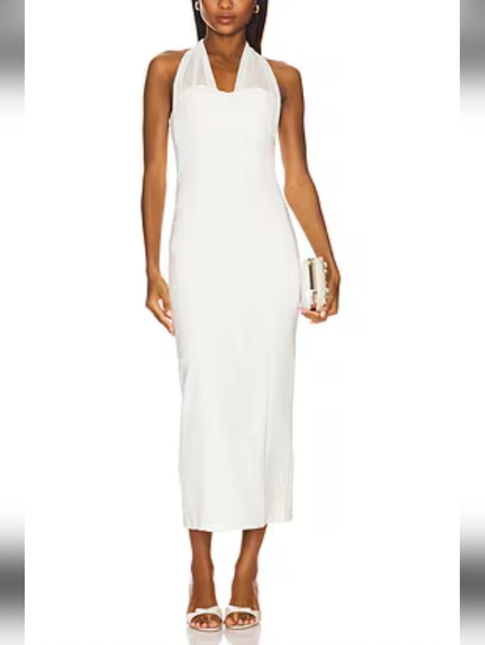 More To Come White Halter Midi Dress fully lined. Size M new with tags